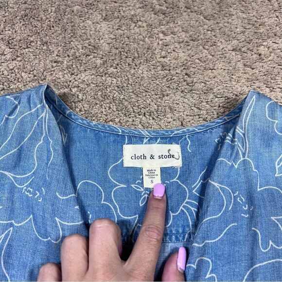 Cloth & Stone Anthropologie Women's Size S Chambray Elastic Waist Romper Blue - Picture 4 of 8
